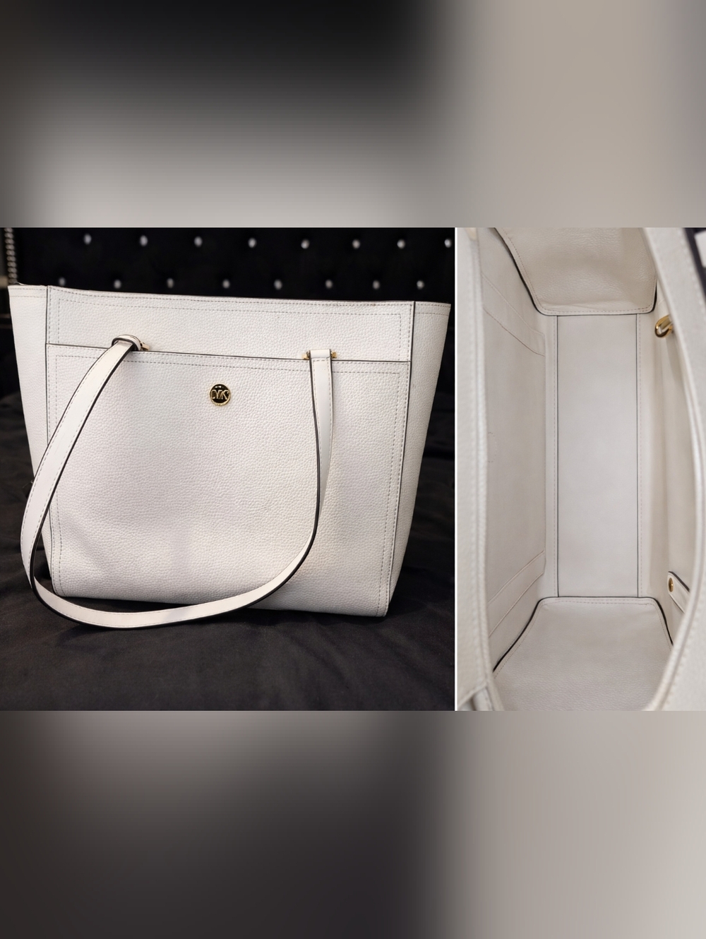 Michael Kors Cream Leather Tote with Gold Logo